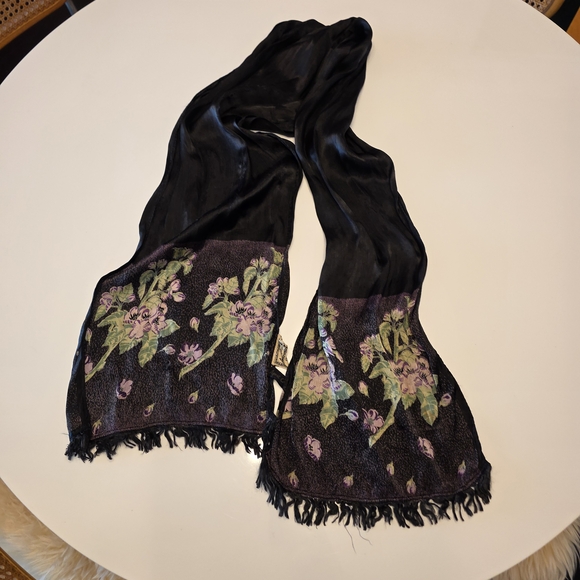 Fairycore April Cornell 2000 Black Fringe Scarf Accessory Boho Chic Bohemian - Picture 1 of 15